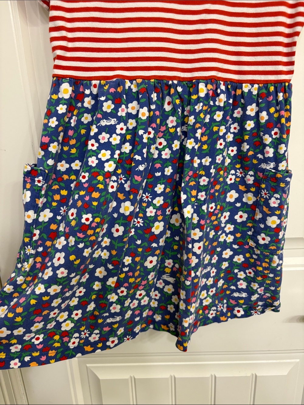 Hanna Andersson Red & Blue Floral Mixed-Print Dress Stripes, flowers, bunnies - Picture 10 of 10